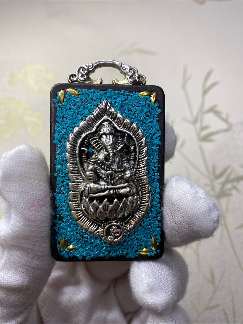 Retro Nepal Tibetan sliver lotus elephant Tangka pendant